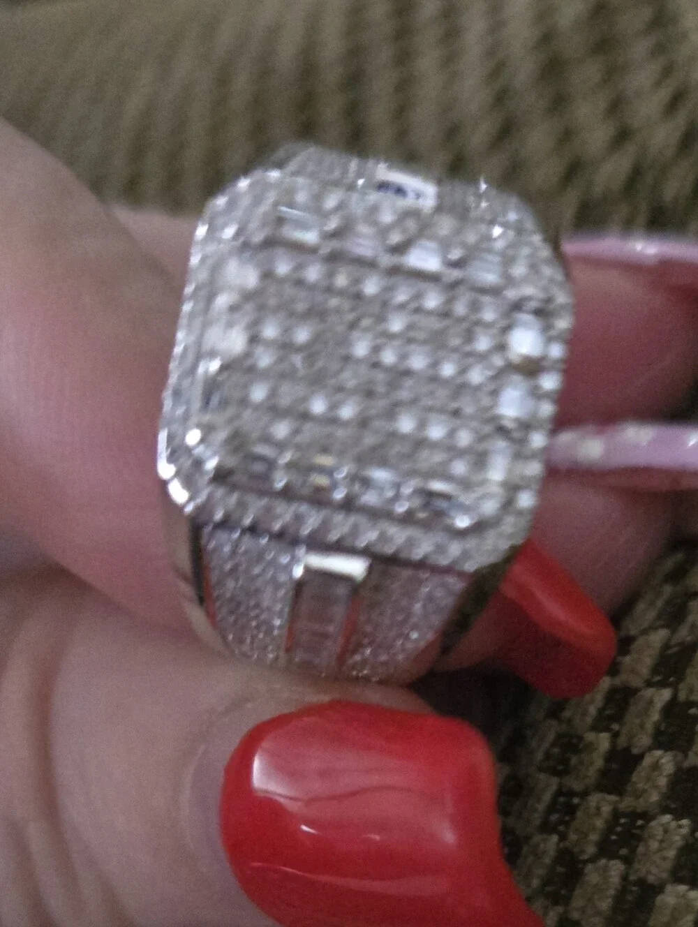5 CT Moisiannite Pave Square-Top Men's Ring 925 Sterling Silver Size 11
